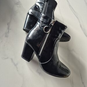 Patent Black Ankle Booties with Decorative Zip Detail